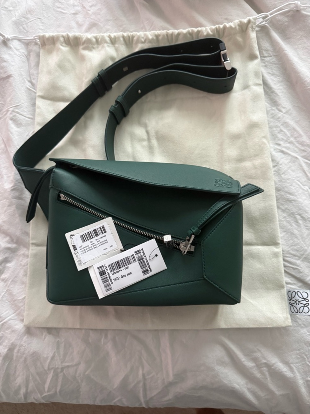 LOEWE Dark Green Puzzle Crossbody Bag with Silver Hardware